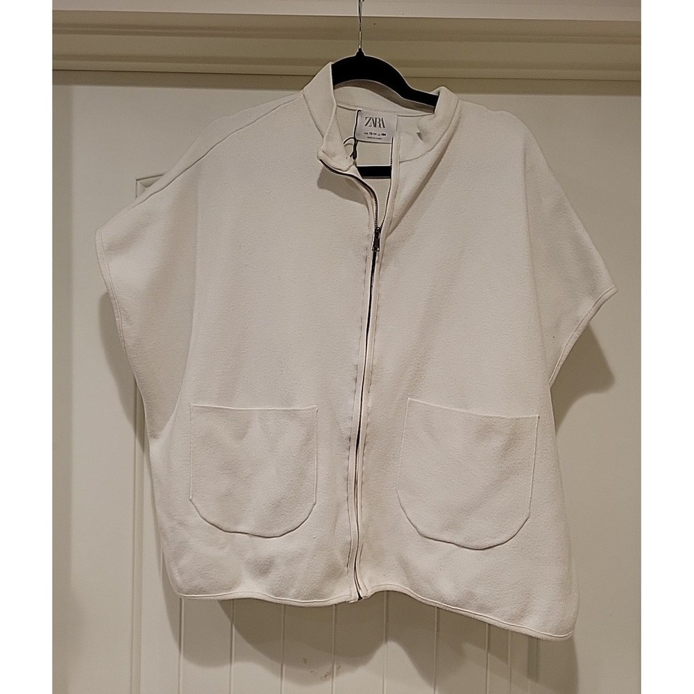 Zara Oversized Knit Vest Boxy Women's Size Large 13- 14 Zipper Front Ivory White